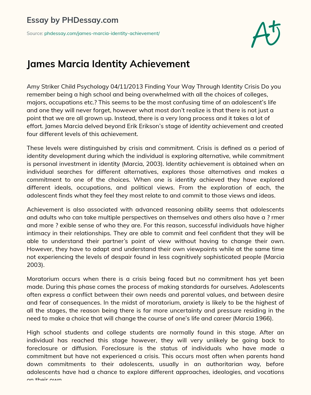 James Marcia Identity Achievement essay