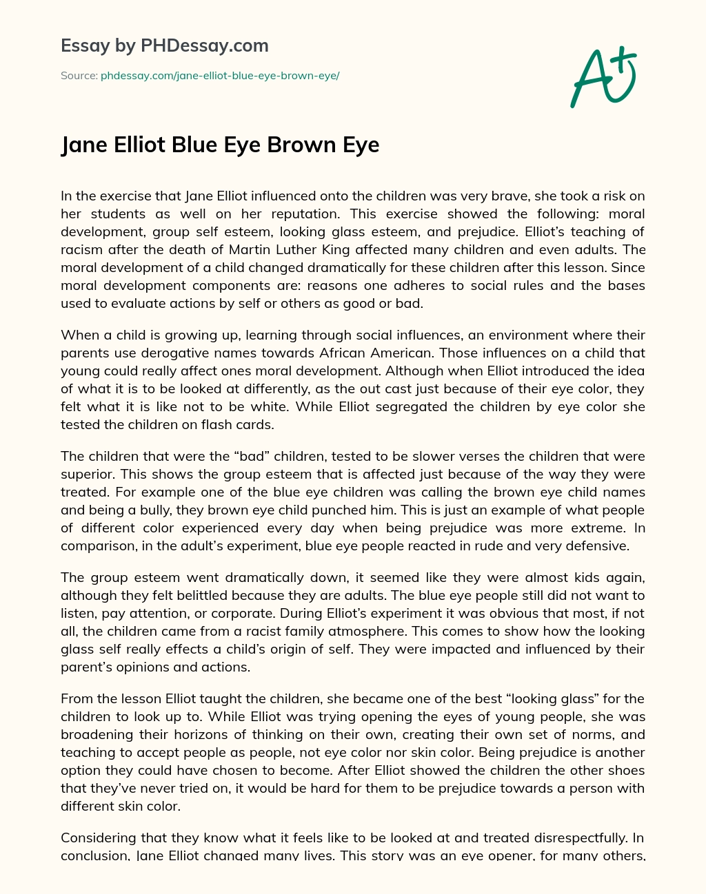 Jane Elliot Blue Eye Brown Eye essay