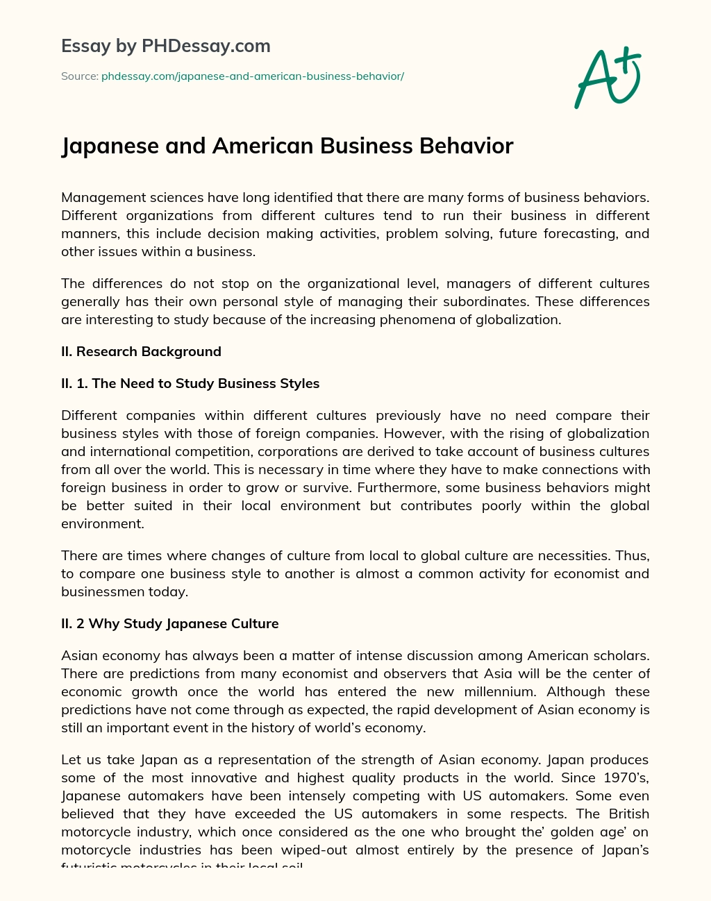 Japanese and American Business Behavior essay