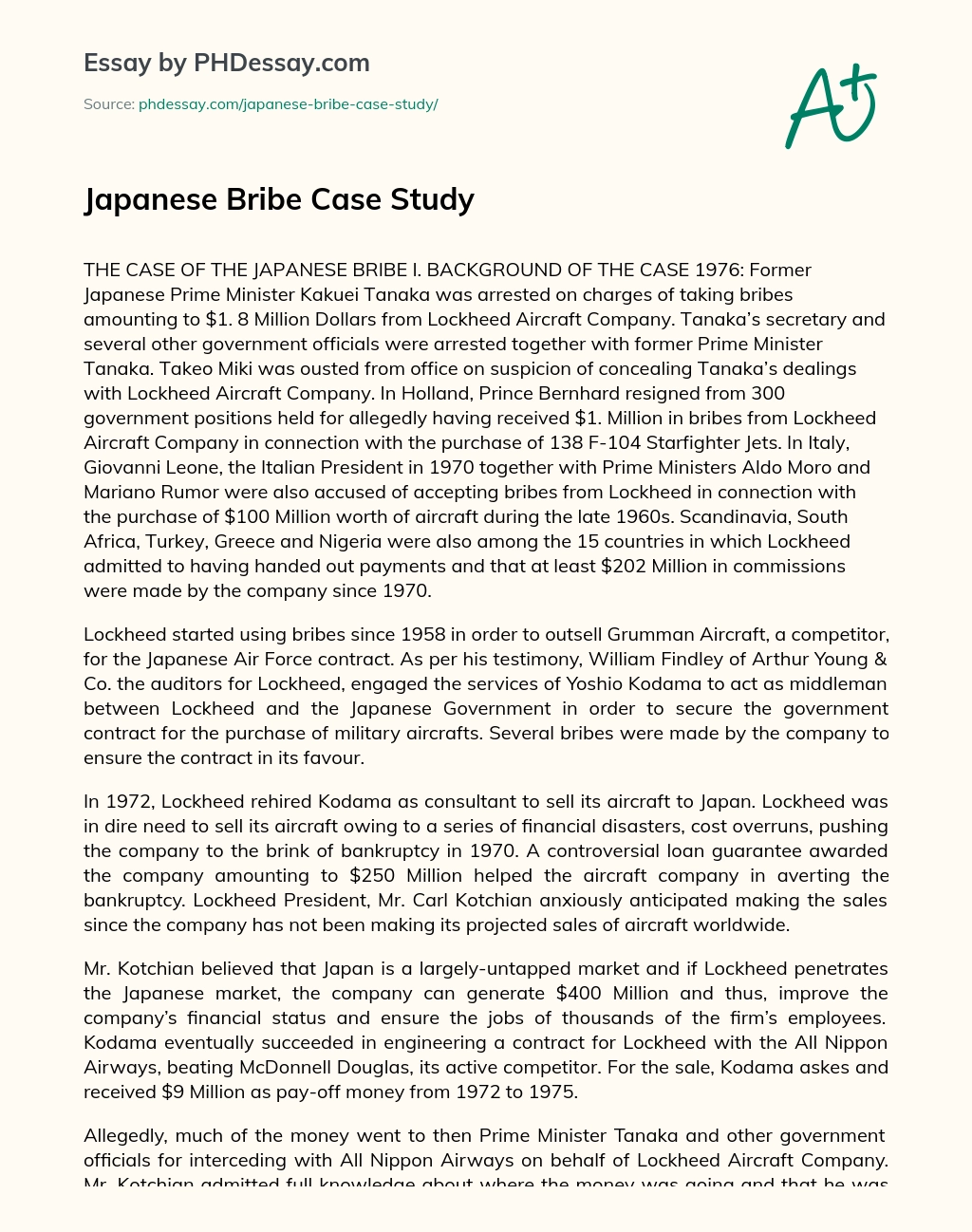 Japanese Bribe Case Study essay