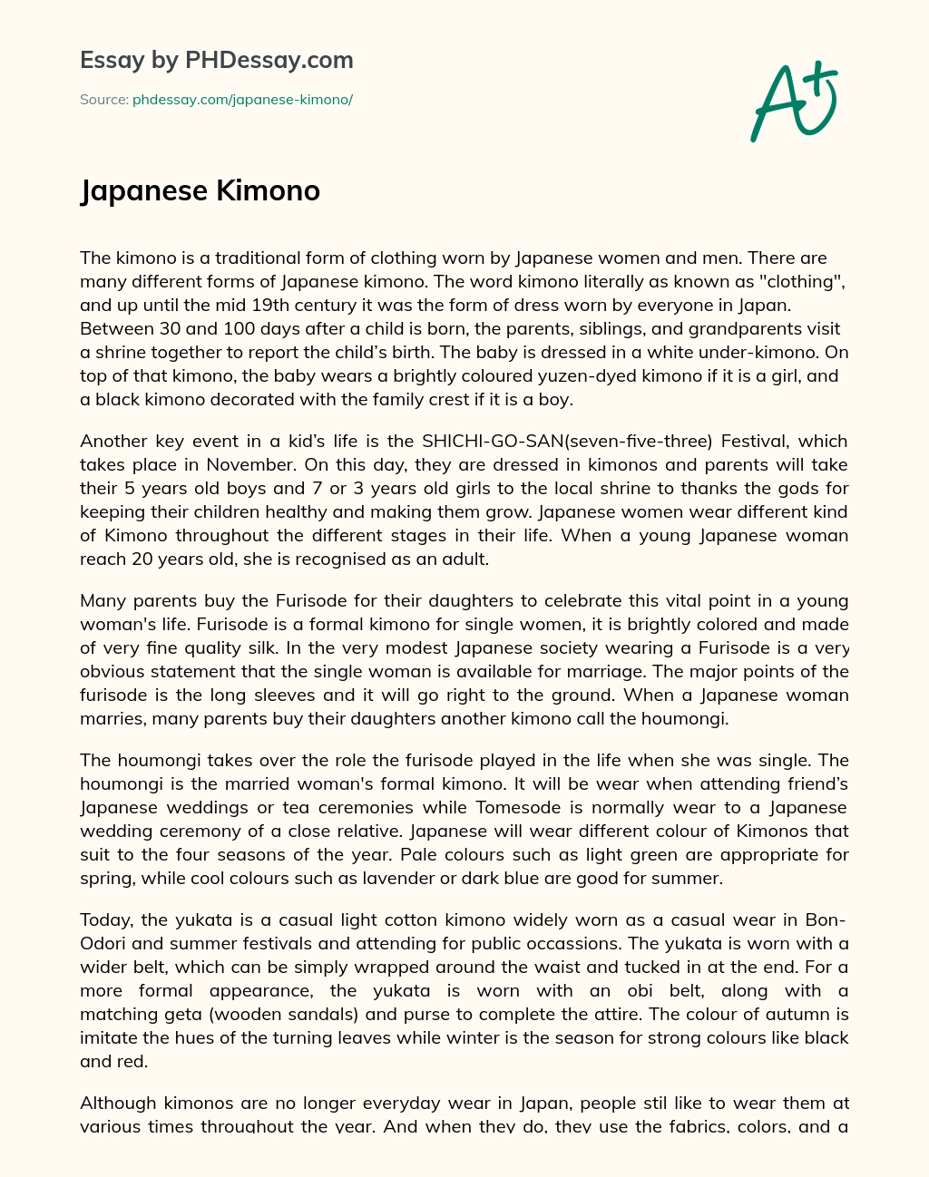 Japanese Kimono essay