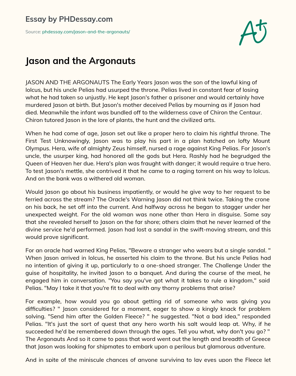 Jason and the Argonauts essay