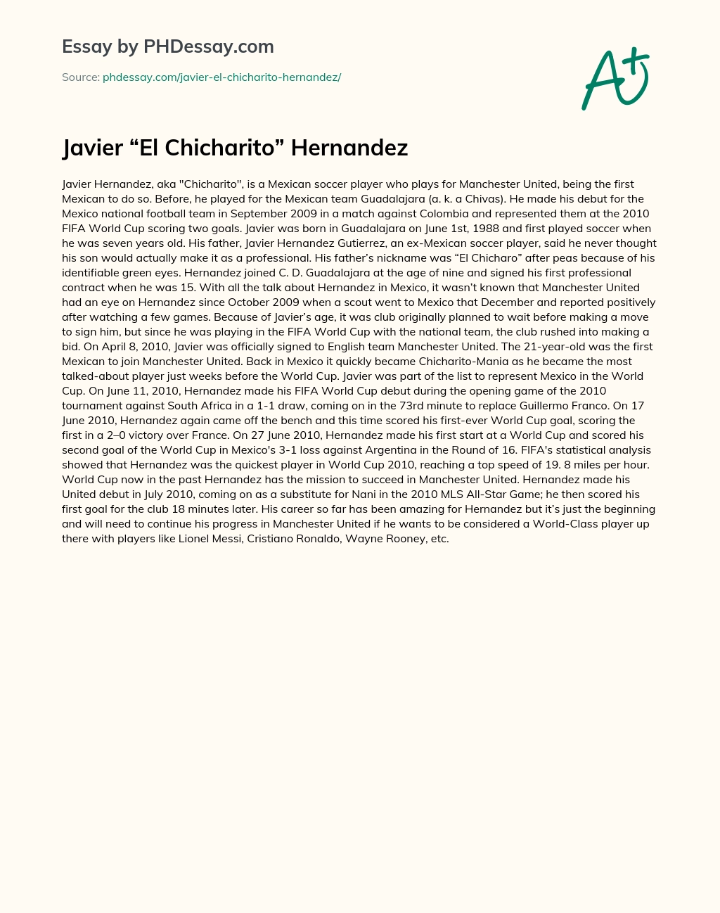 Javier “El Chicharito” Hernandez essay