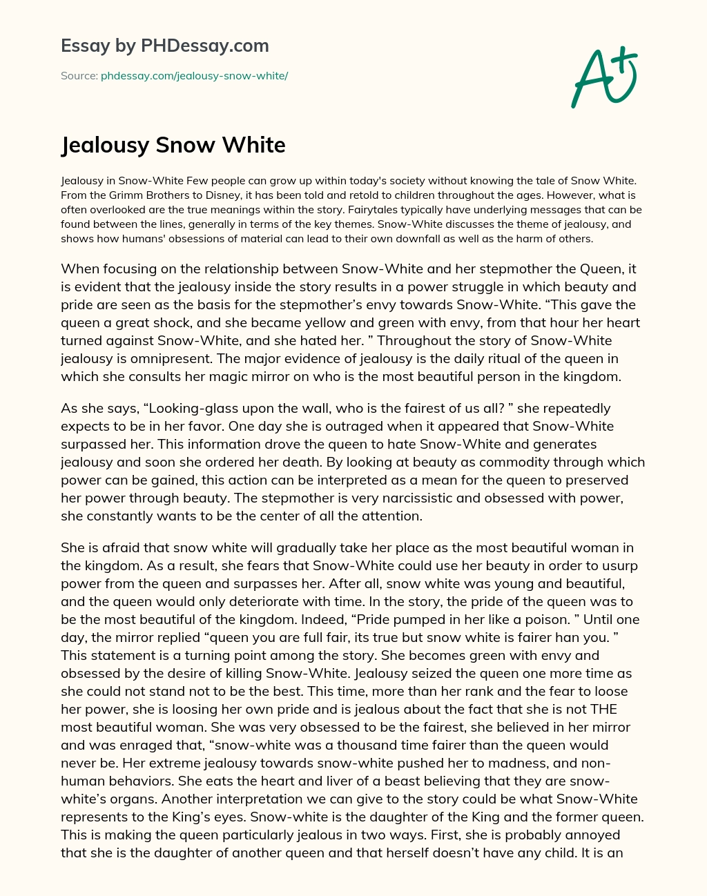 Jealousy Snow White essay
