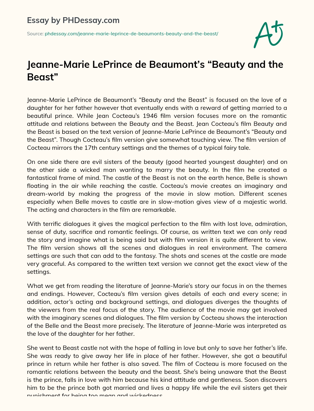 Jeanne-Marie LePrince de Beaumont’s “Beauty and the Beast” essay