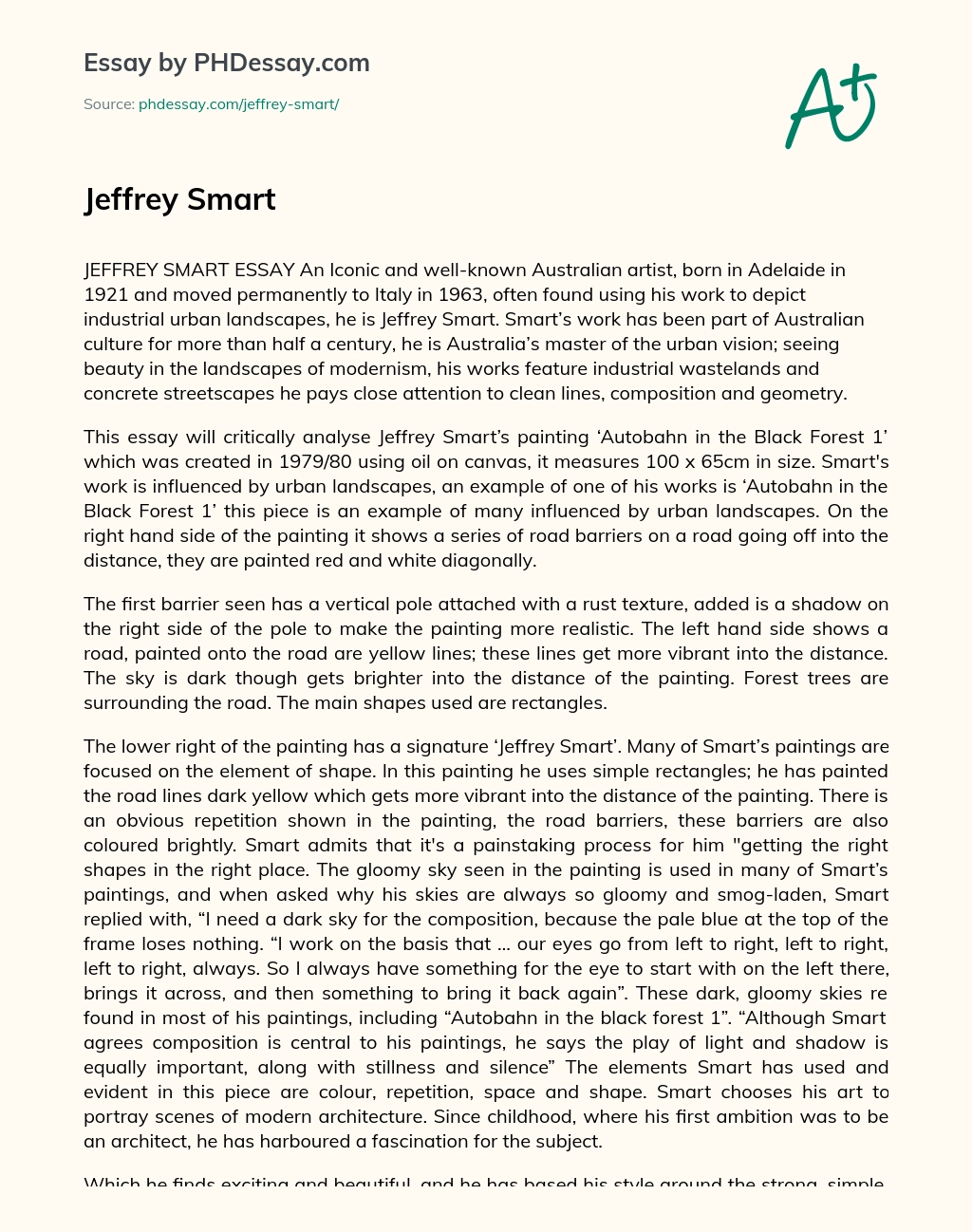Jeffrey Smart’s Urban Vision: A Critical Analysis of ‘Autobahn in the Black Forest 1’ essay