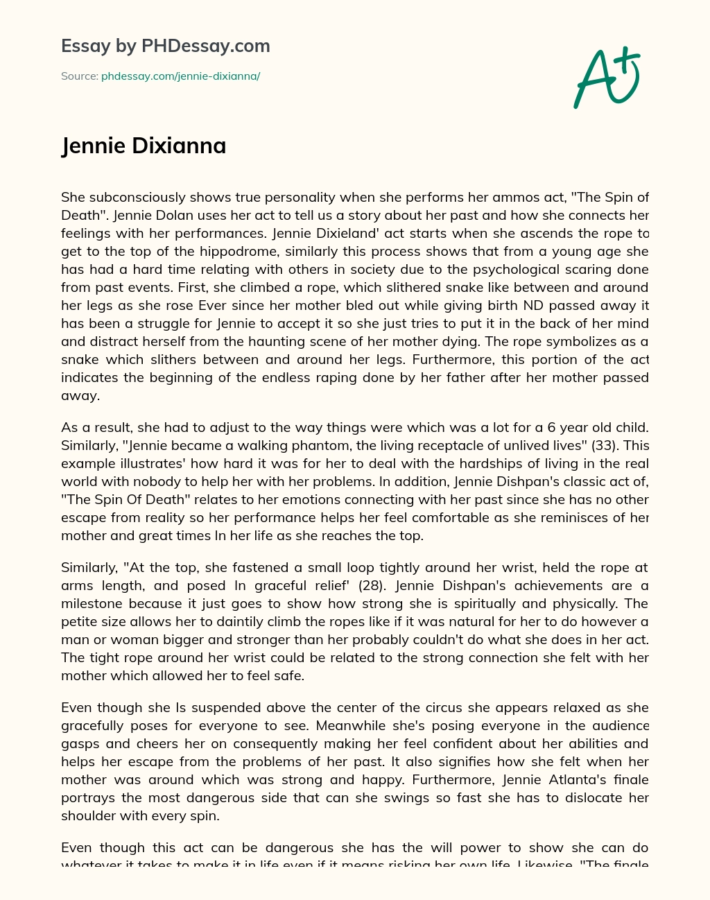 Jennie Dixianna essay