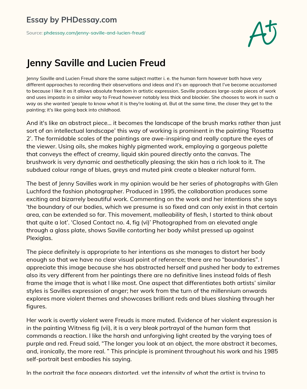 Jenny Saville and Lucien Freud essay
