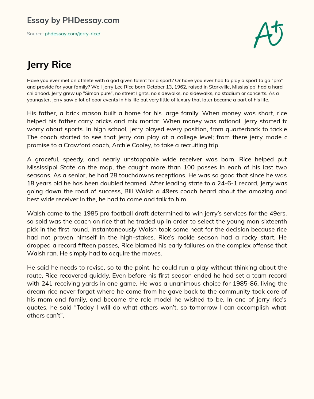 Jerry Rice’s Journey from Poverty to Football Stardom essay