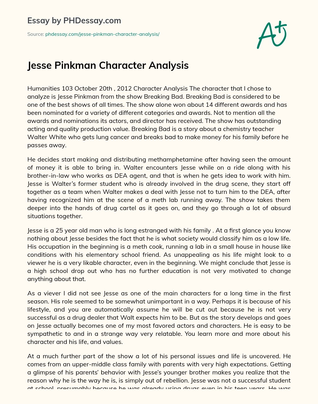 Jesse Pinkman Character Analysis essay