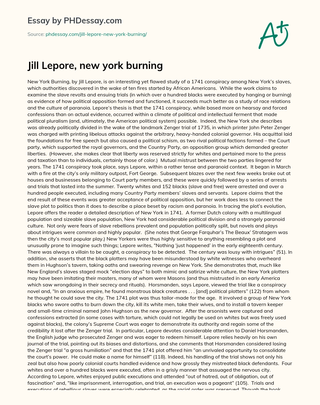 Jill Lepore, new york burning essay