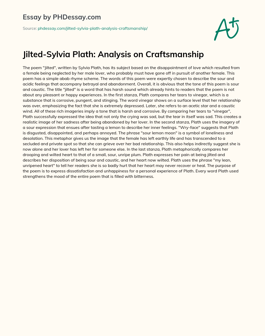 Jilted-Sylvia Plath: Analysis on Craftsmanship essay