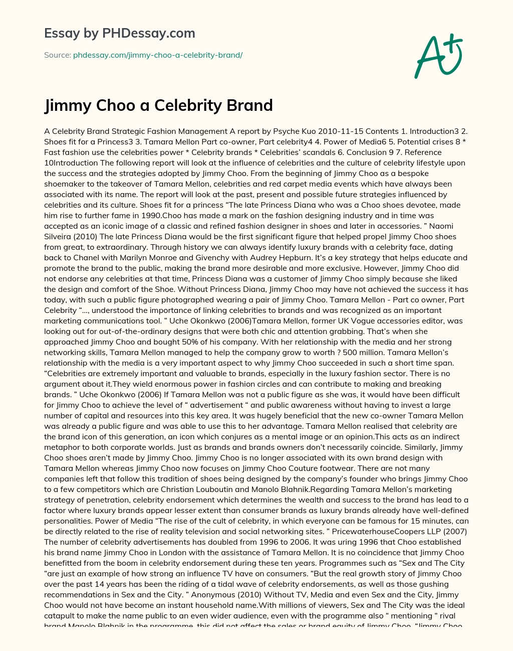 Jimmy Choo a Celebrity Brand essay