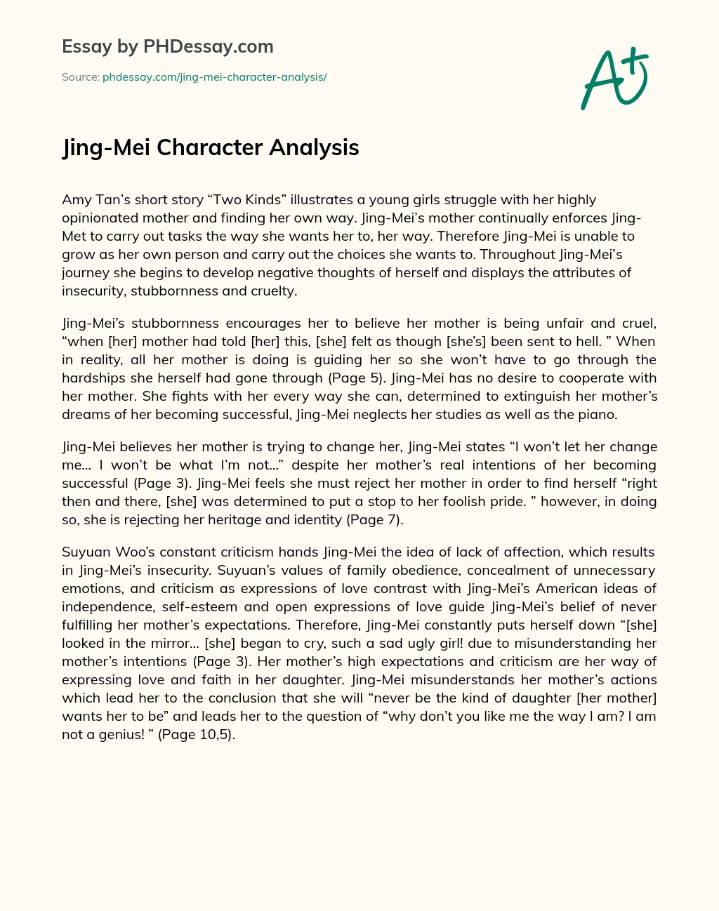 Jing-Mei Character Analysis essay
