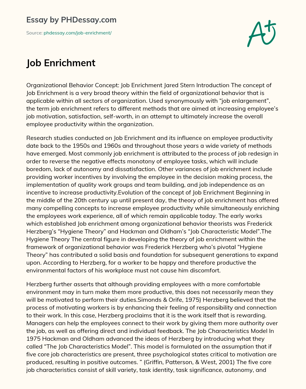 Job Enrichment Persuasive Essay essay