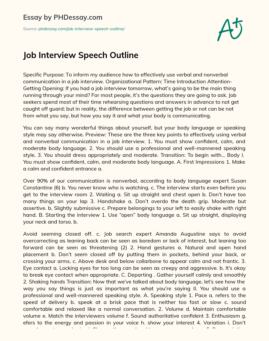 Job Interview Speech Outline essay