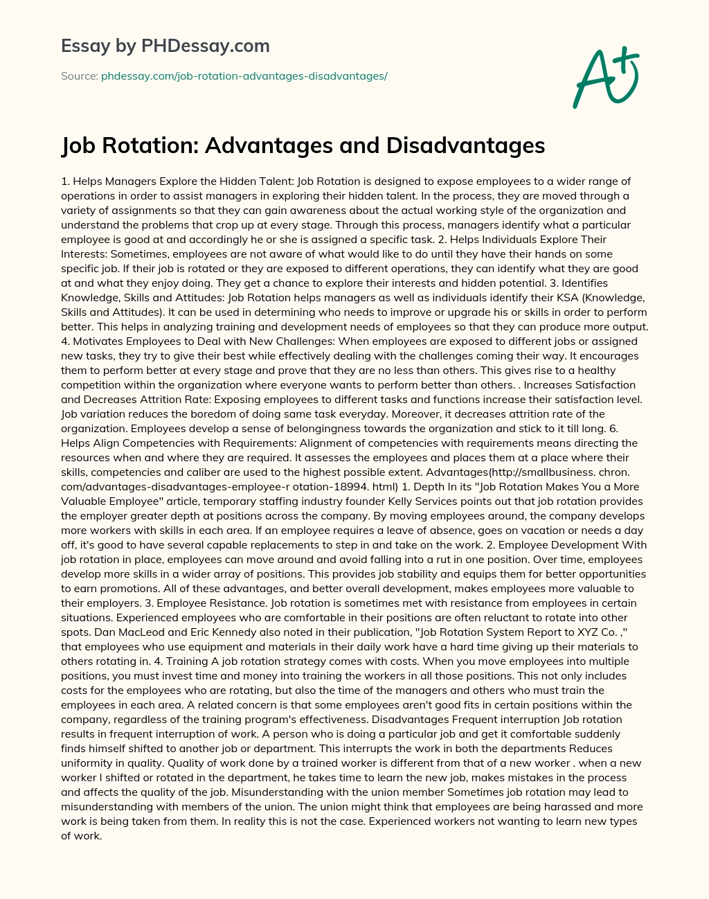 Job Rotation: Advantages and Disadvantages essay