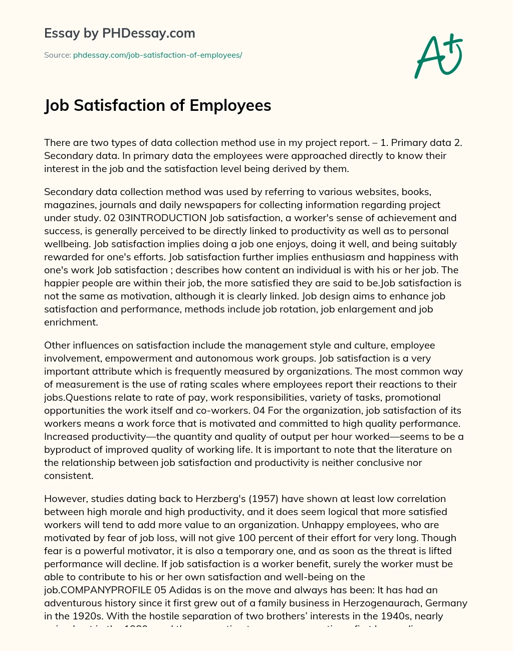 Job Satisfaction of Employees essay