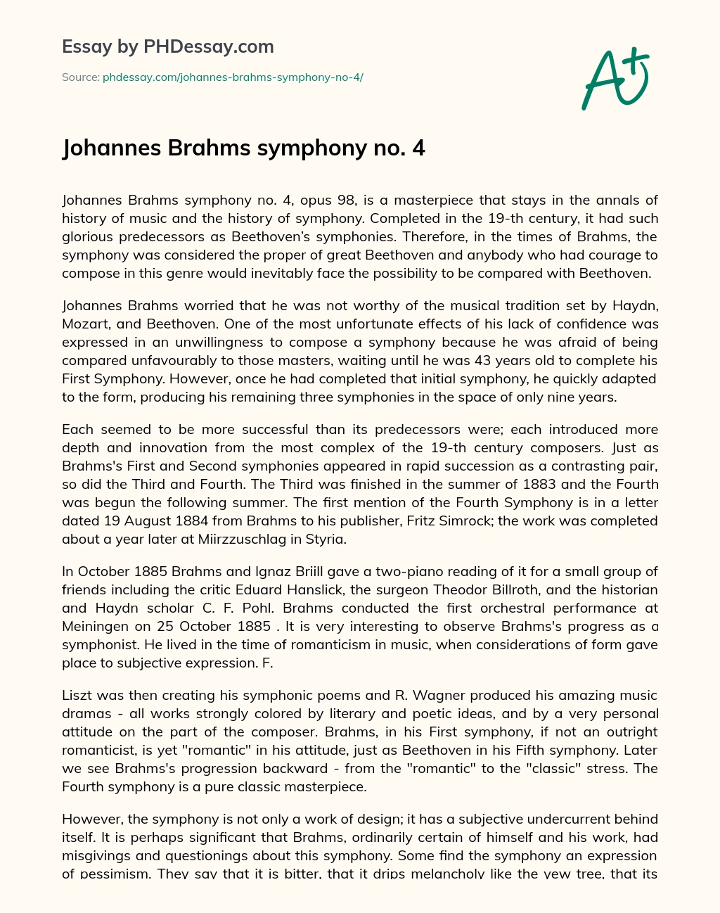 Johannes Brahms symphony no. 4 essay