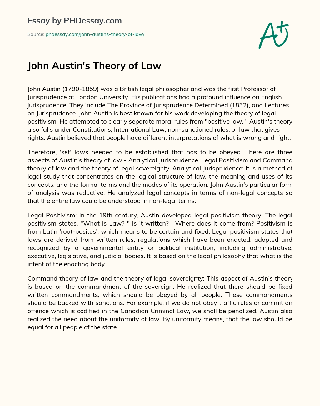 John Austin’s Theory of Law essay