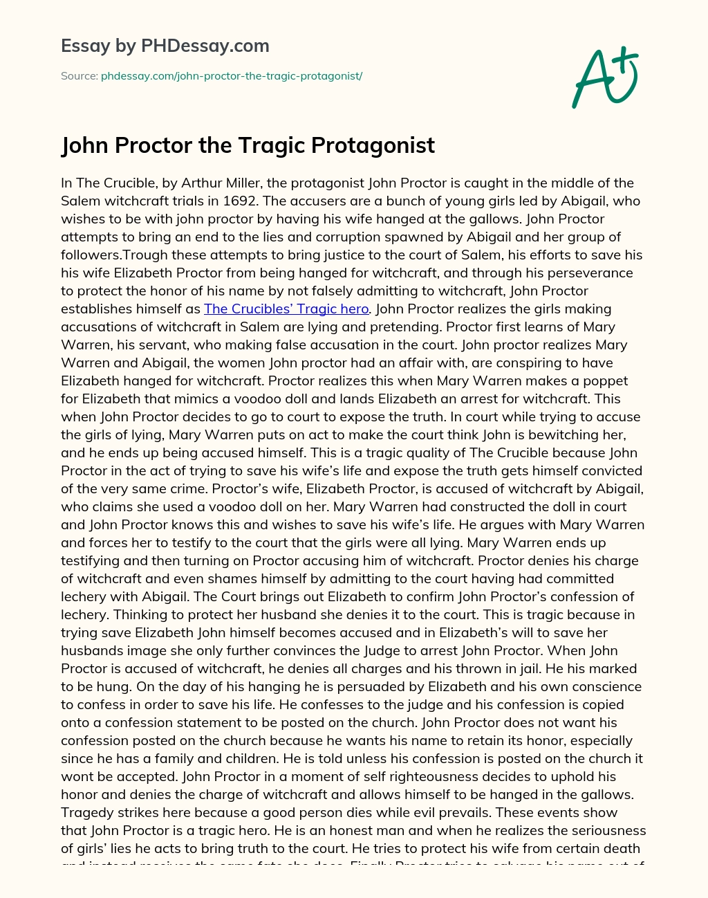 John Proctor the Tragic Protagonist essay