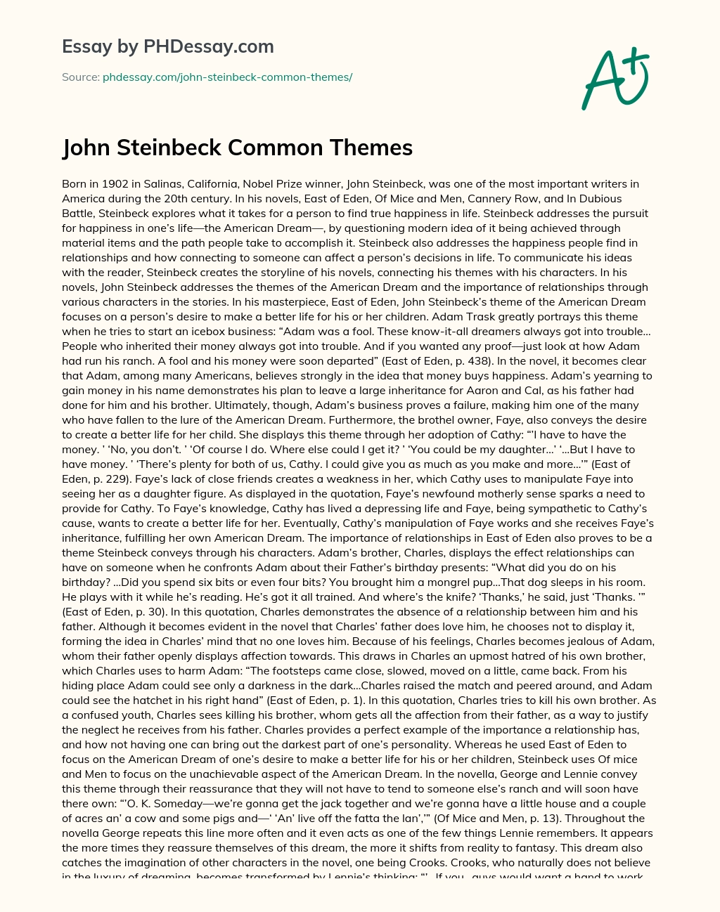 John Steinbeck Common Themes essay