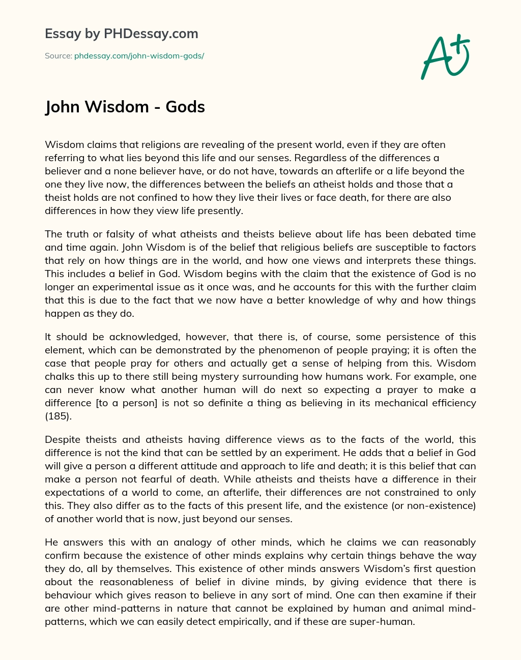 John Wisdom – Gods essay