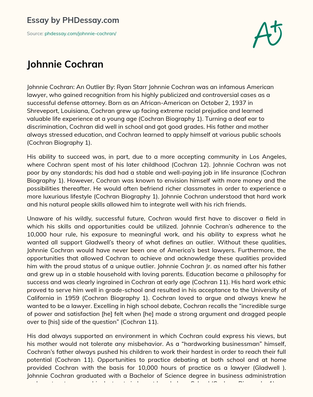 Johnnie Cochran essay