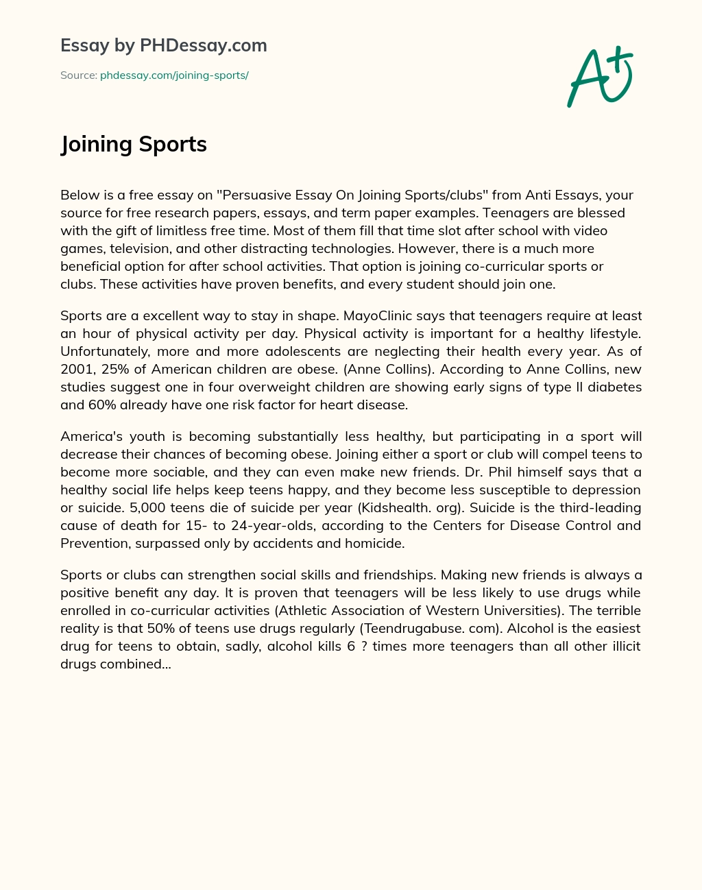 Joining Sports essay