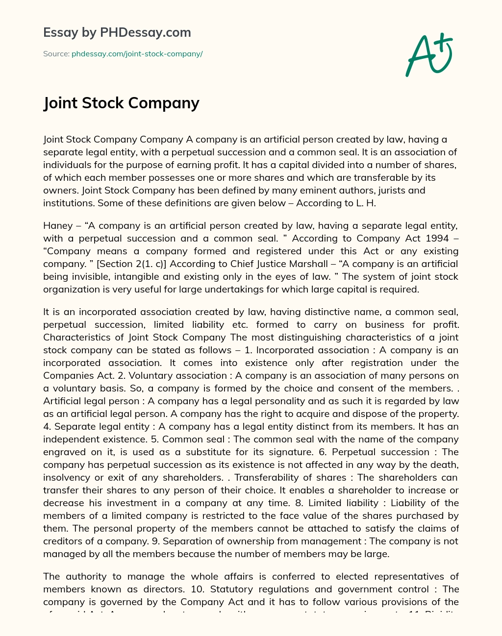 Joint Stock Company essay