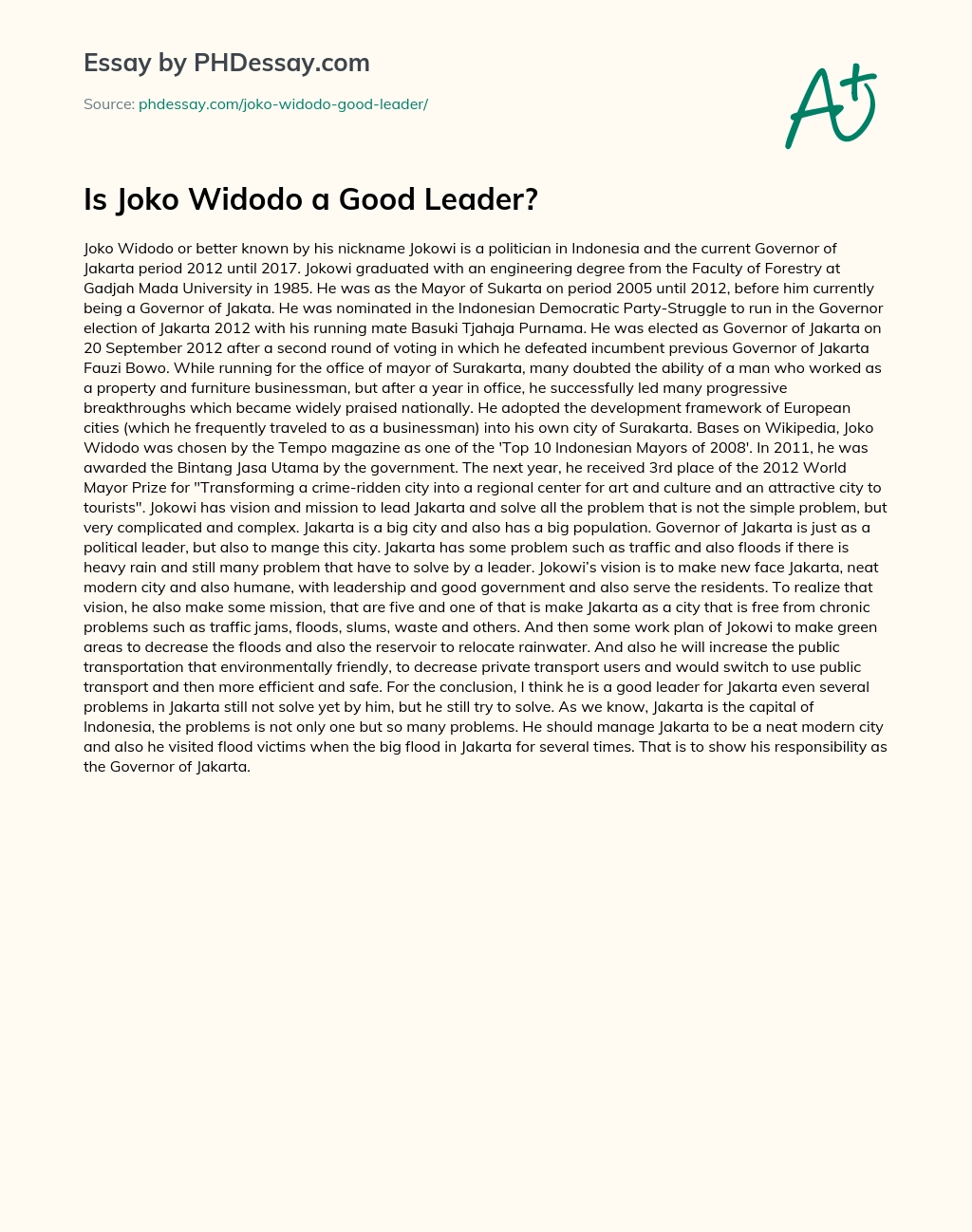 Is Joko Widodo a Good Leader? essay