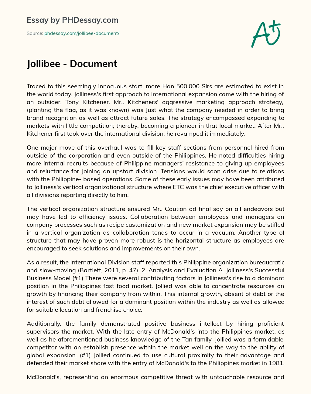 Jollibee – Document essay