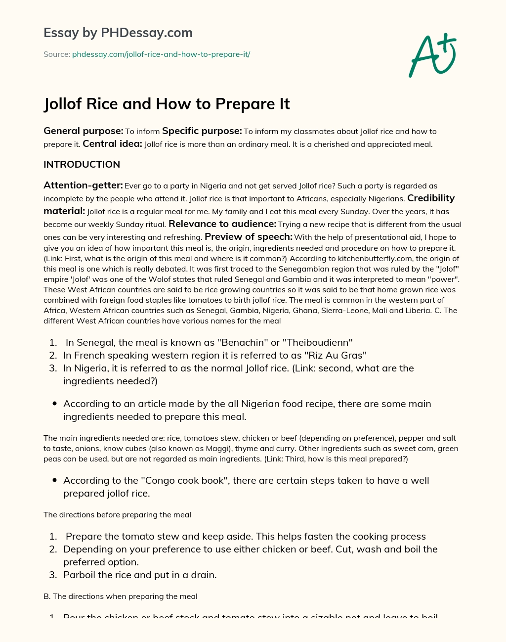 Jollof Rice and How to Prepare It essay