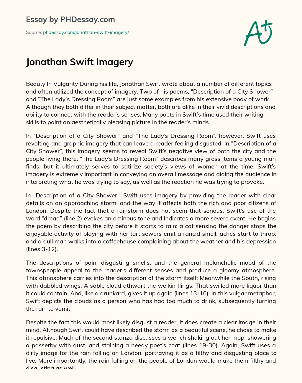 Jonathan Swift Imagery essay