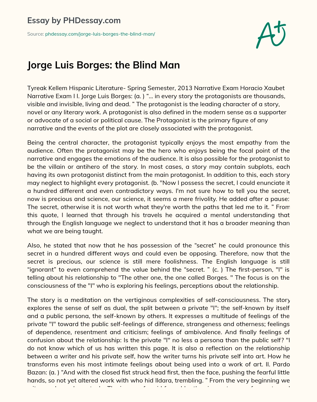 Jorge Luis Borges: the Blind Man essay