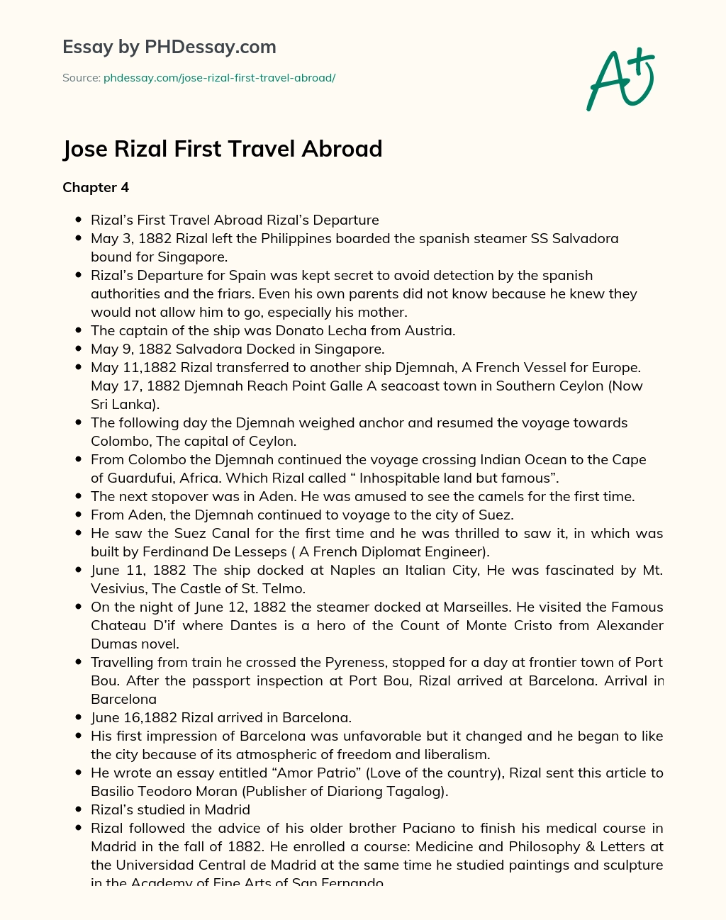 Jose Rizal First Travel Abroad essay