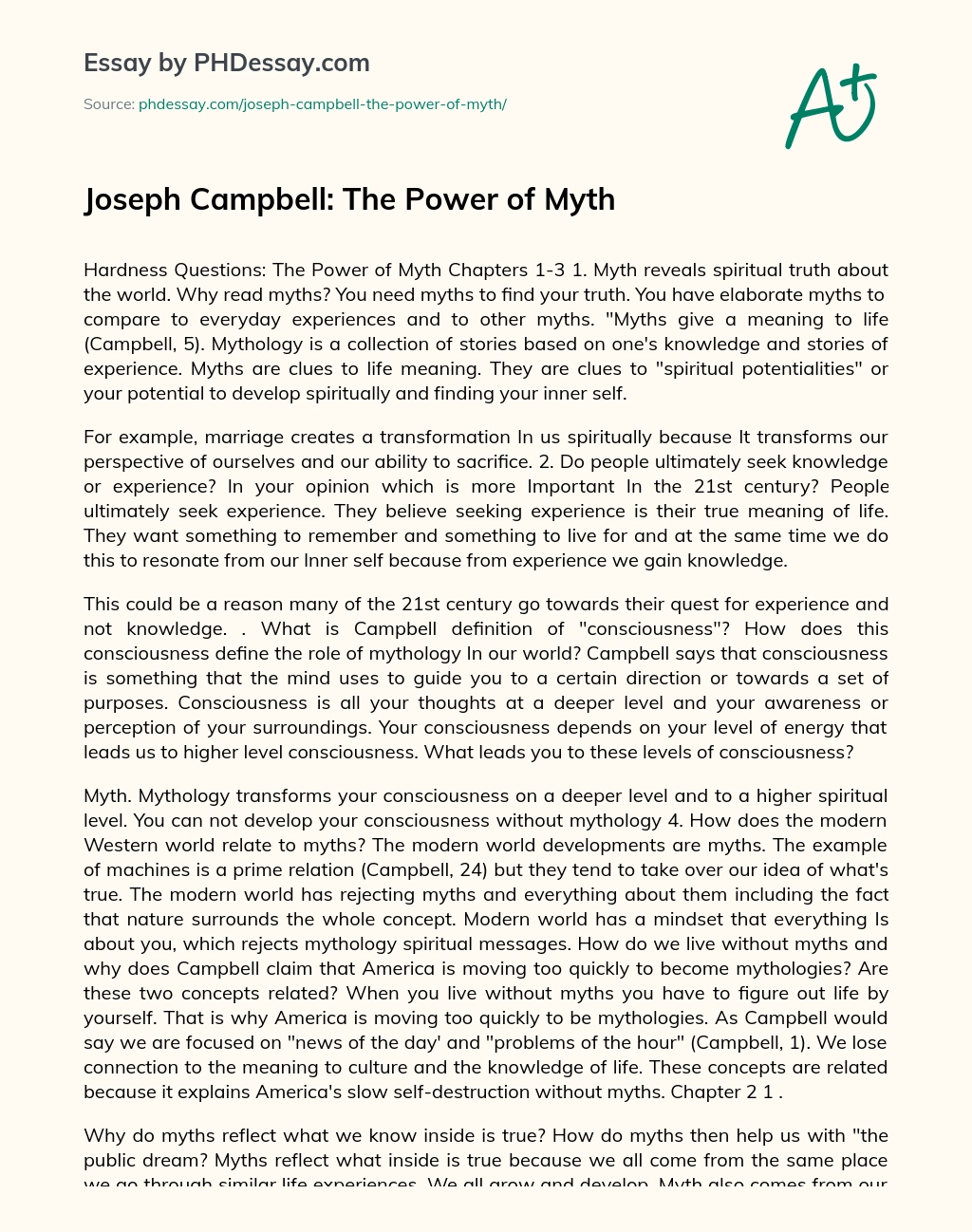 Joseph Campbell: The Power of Myth essay