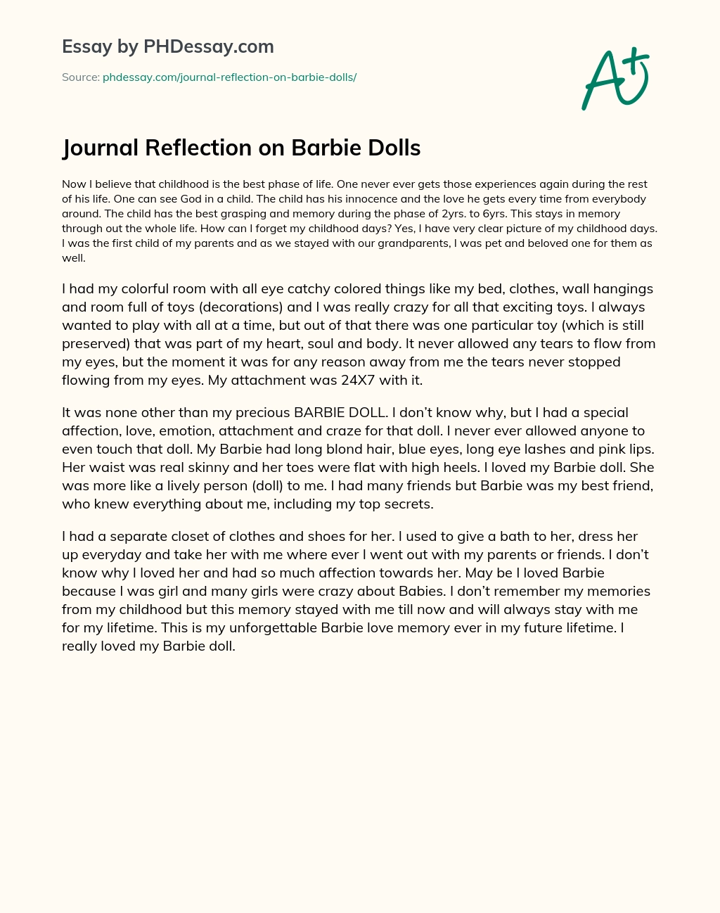 Journal Reflection on Barbie Dolls essay