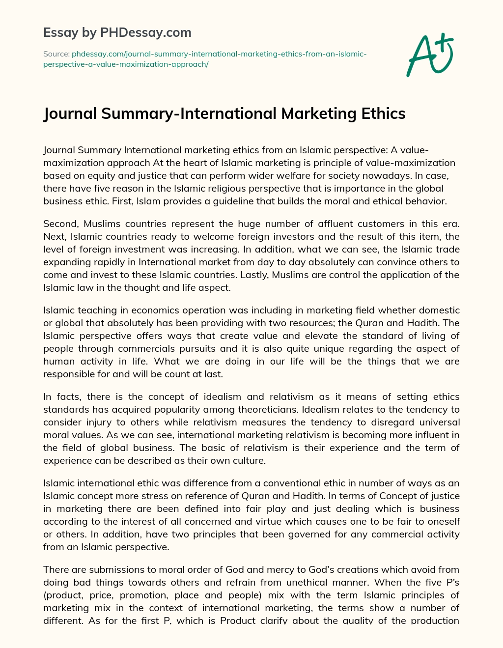 Journal Summary-International Marketing Ethics essay