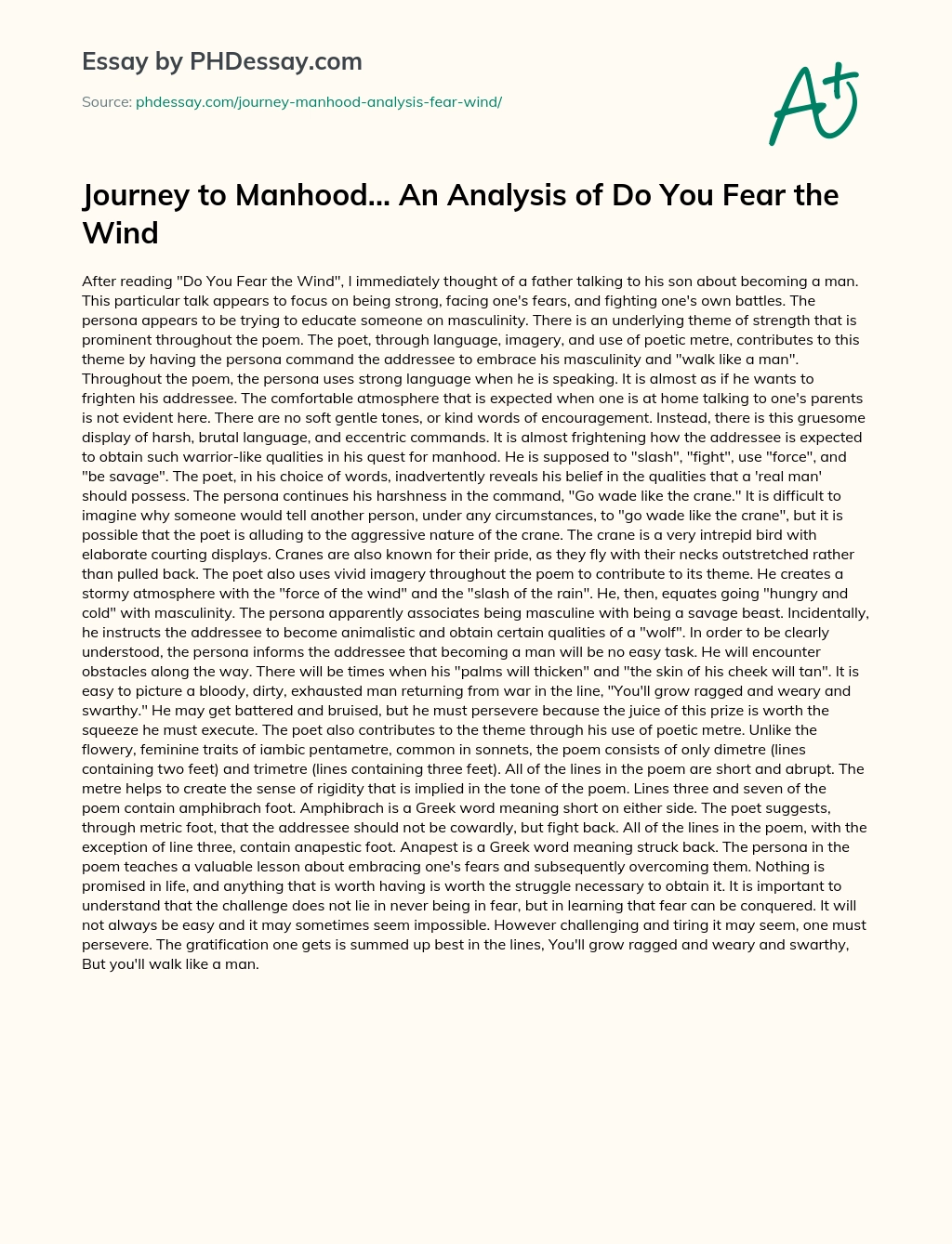 Journey to Manhood… An Analysis of Do You Fear the Wind essay