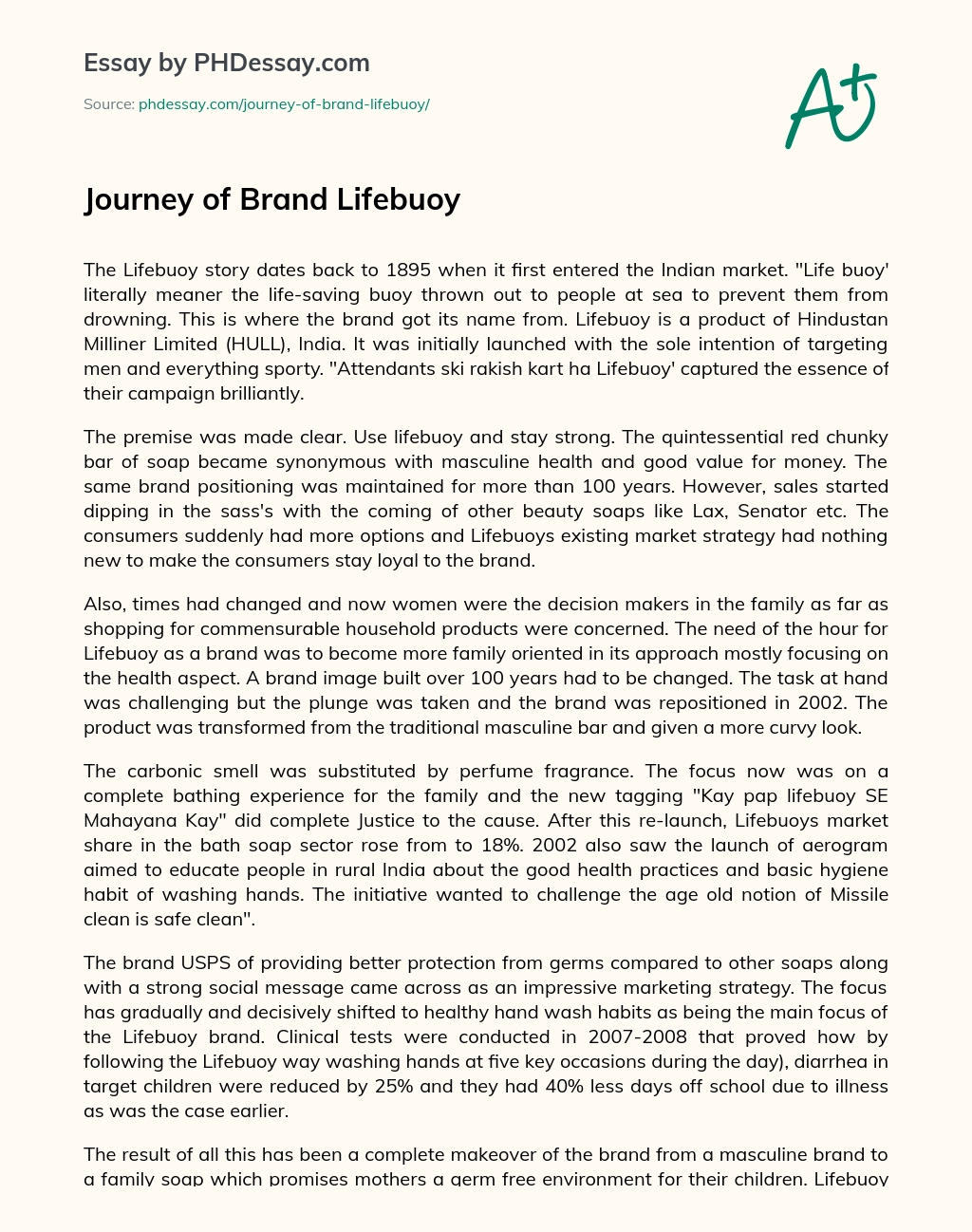 Journey of Brand Lifebuoy essay