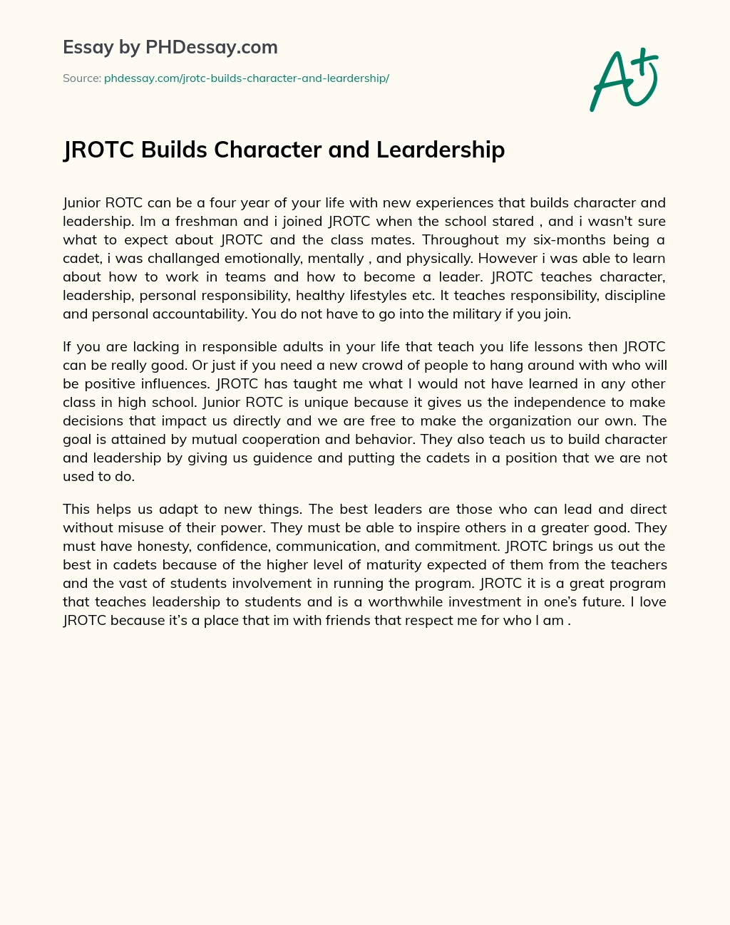 JROTC Builds Character and Leardership essay