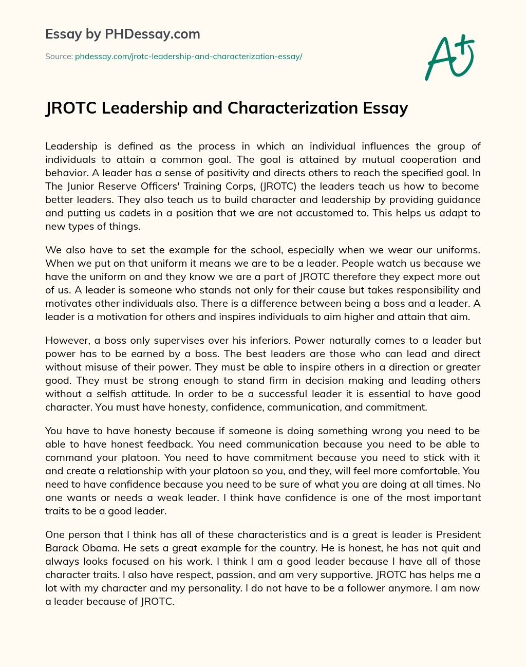 JROTC Leadership and Characterization Essay essay