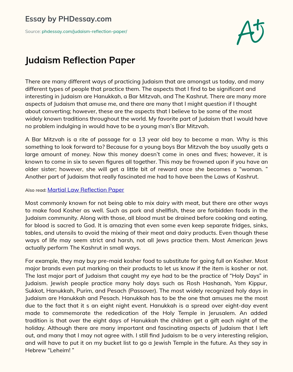 Judaism Reflection Paper essay
