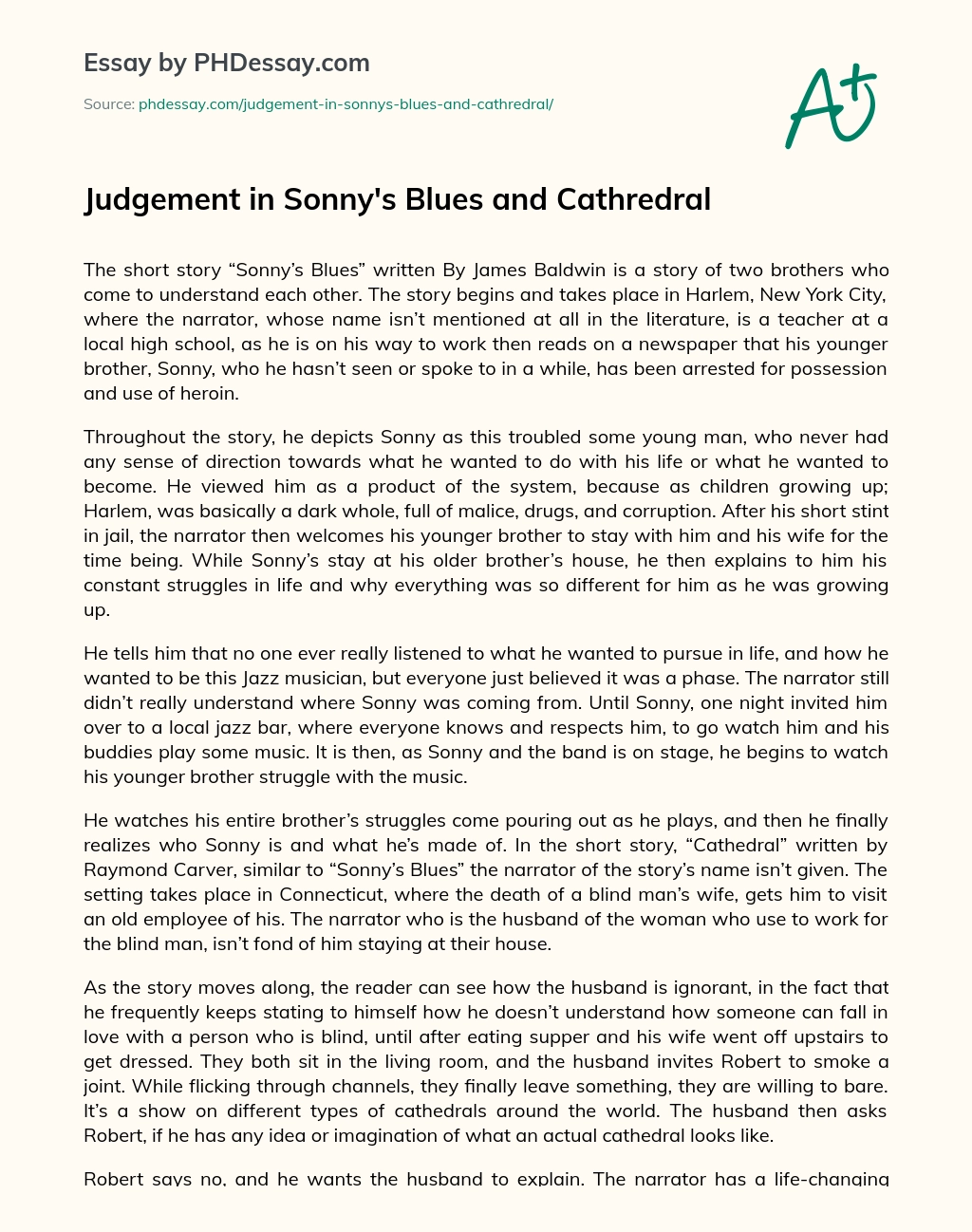 Judgement in Sonny’s Blues and Cathredral essay