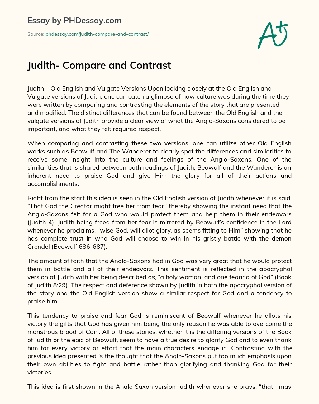 Judith- Compare and Contrast essay