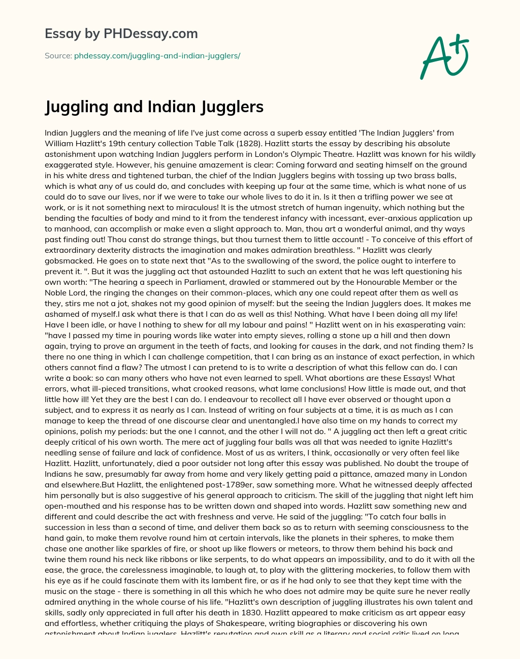 Juggling and Indian Jugglers essay
