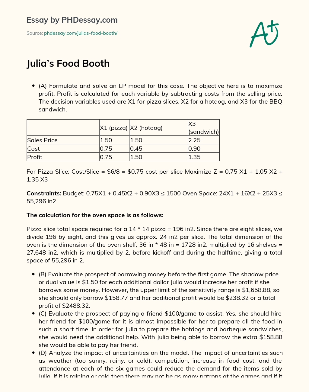 Julia’s Food Booth essay
