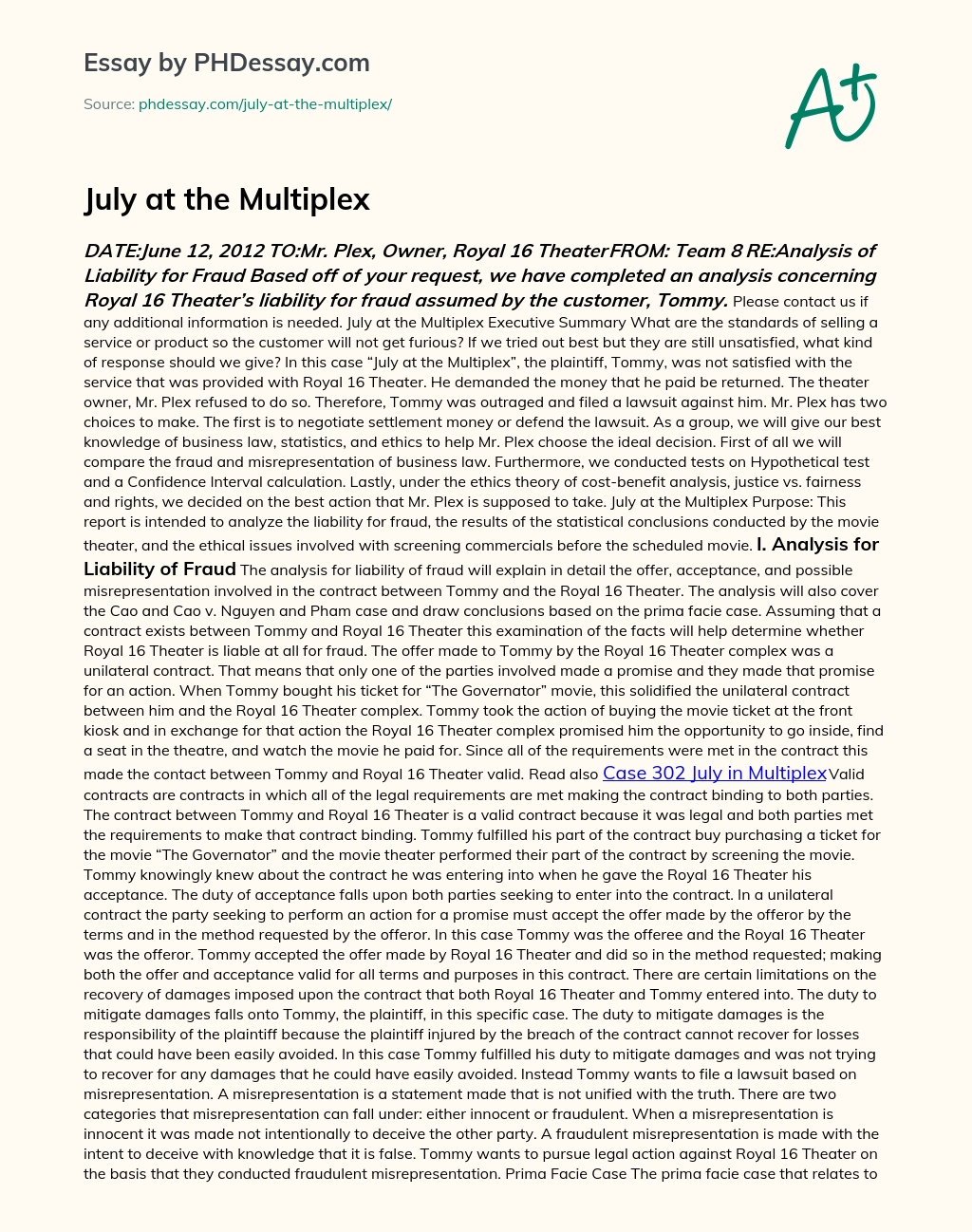 July at the Multiplex essay