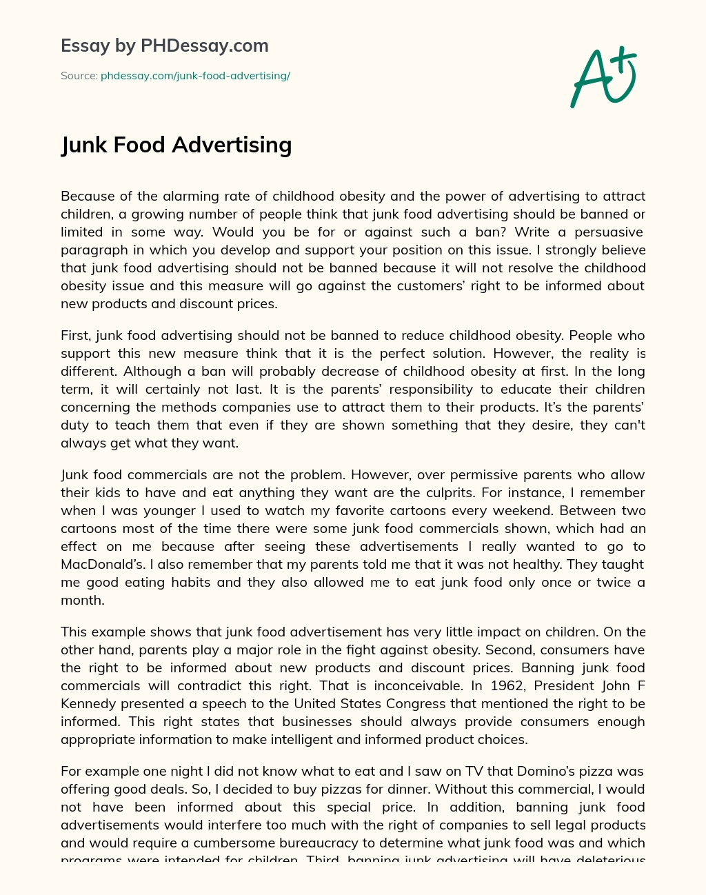 Junk Food Advertising essay